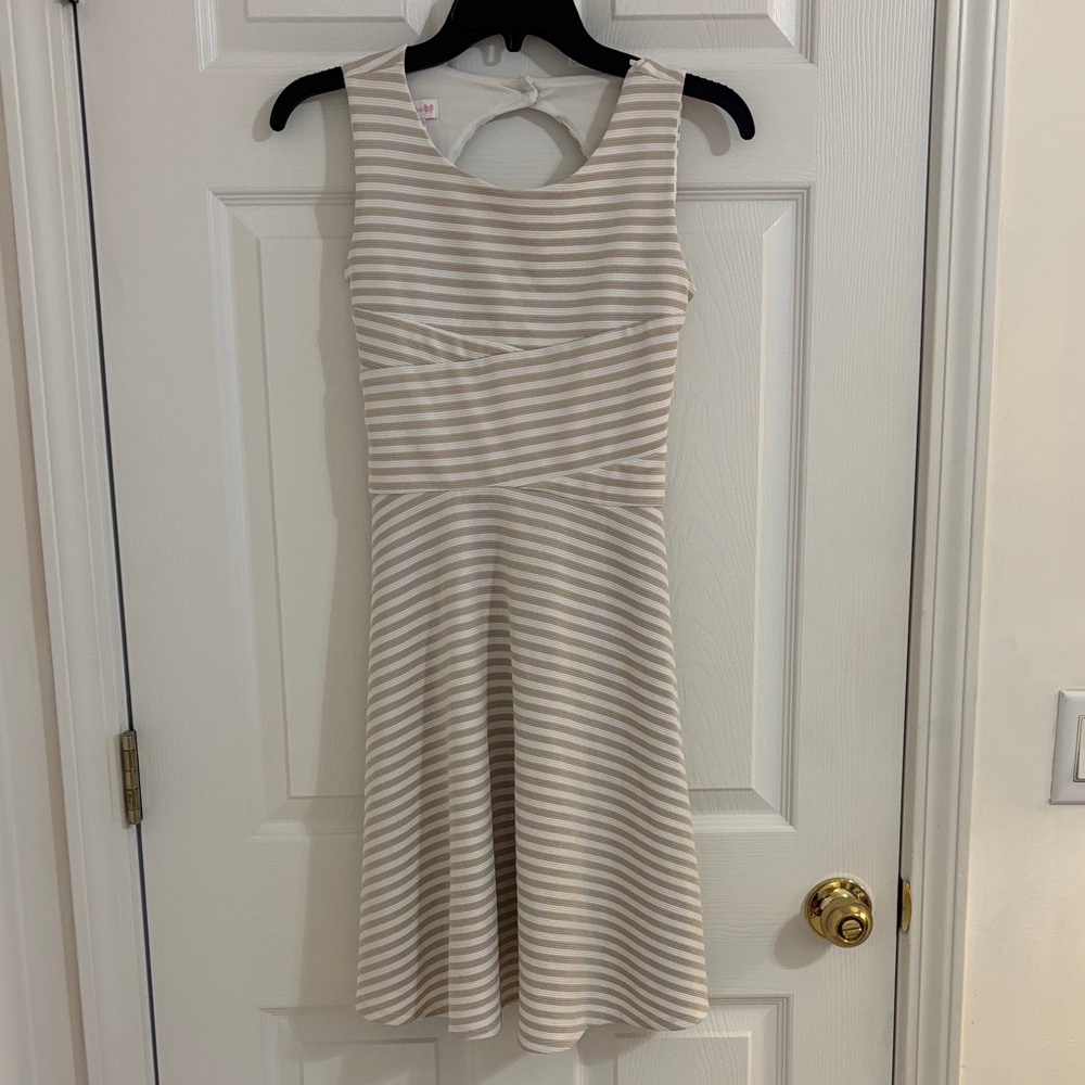 Bonnie Jean Beige and White Striped Dress